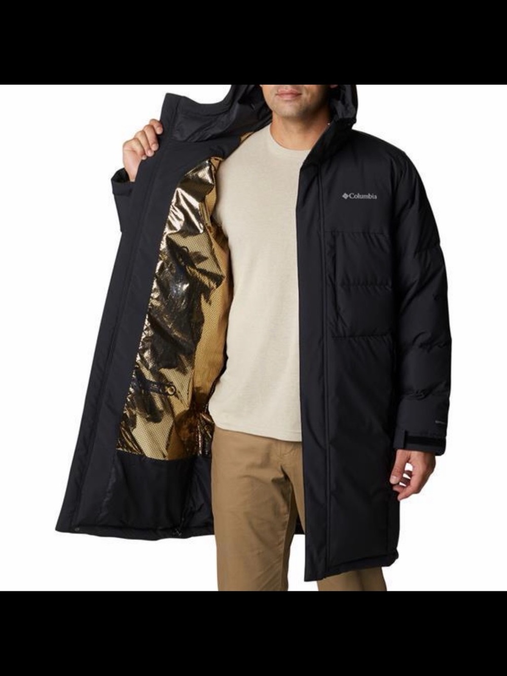 Columbia Black Parka Coat with Gold Interior